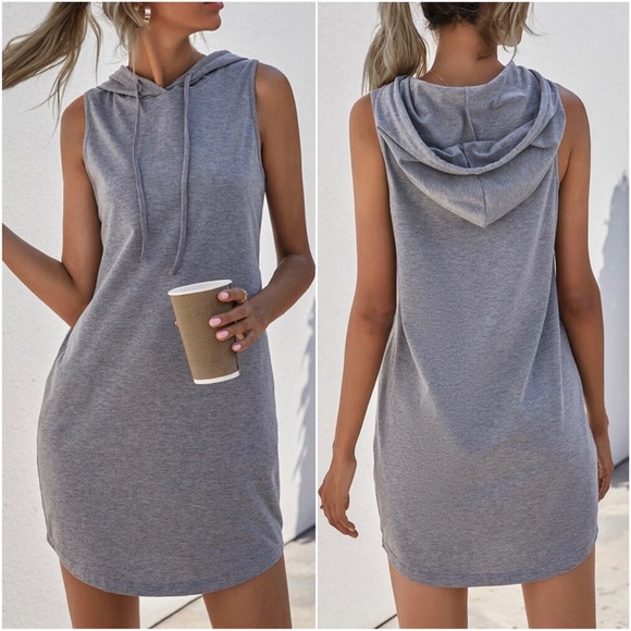 Cozy Navy Blue Minimalist Sleeveless Hoodie Casual Dress - Picture 4 of 7